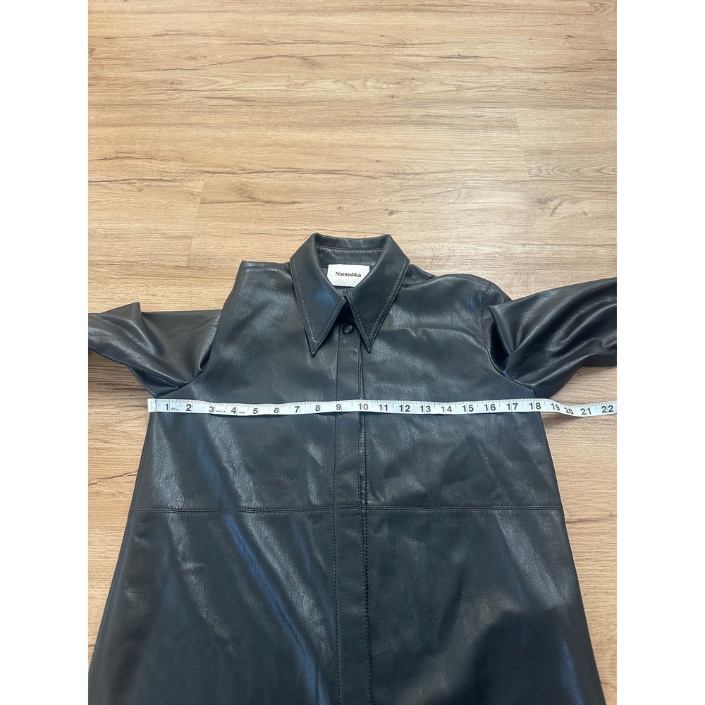 Nanushka Black Vegan Leather Snap Front Shirt Jacket XS Faux Leather Shacket - Picture 4 of 5